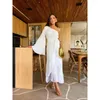 Casual Dresses 2024 Solid Women's One-Shoulder Sexig Lady Long Kjol Slit Ruffled Tassel Swing aftonklänning