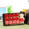 Dekorativa blommor 12 Rose Flower Soap Plush Bear Valentines Day Romantic Gift With Box Wedding Party Decoration