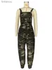 Kvinnors jumpsuits romar Militär kamouflage tryck baggy last jumpsuit för kvinnor 2023 casual spaghetti rem ärmlösa flerfickor lös passform bodysuitl240111