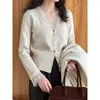 Maglione da donna con scollo a V patchwork in pizzo lavorato a maglia per donna Cardigan in maglia con cintura slim fit Marrone Bianco Nero Top