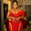 Aso Ebi Robes De Bal Grande Taille Rouge Sirène Paillettes Scintillantes Dentelle Manches Courtes Robes De Soirée Formelles Robe De Fête D'anniversaire Robes De Fiançailles Robe De Sorrie AM374