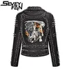 Seveyfan برشام Death Patch Pu Leather Punk Rock Jackets Slim Motocycle 3D Sketelon نمط خارج ملابس مع حزام ذكر أنثى 240112