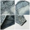 Men's Jackets Vintage Washed Droyed Jeans Jaets Hip Hop Edge Ripped Distressed Denim Outwear Jaets Street Wear Oversize Cloingyolq