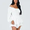 Casual Dresses Summer Women's Pleated Dress Off Axel Slash Neck Long Sleeve Ruffle Jumpsuit French Shorts Ladies Playsuits