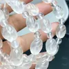 Link Bracelets Natural Clear Quartz Bucket Beads Bracelet Women Fashion Reiki White Round Stone Strand Bangles Summer Jewelry Gift