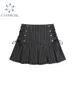Y2k veckad kjol kvinnor sexig hög midja grå stripe bandage mini kjolar sommar en linje vintage harajuku streetwar 240112