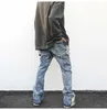 Jeans pour hommes en détresse Splash Ink Flare Jeans Urban Streetwear Patch Mens Graiti Wide Jean Hip Hop Washed Blue Slim Fit Denim Pantalon Menyolq