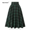 Vintage Pleated Plaid Skirt Autumn Winter High Waist Korean Style Preppy Midi Skirts Button Decoration Plus Size SS0037 240112