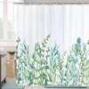 Cortinas de chuveiro cortina com 12 ganchos folhas lavável têxtil crianças banheira impressão digital 180x180 cm branco verde