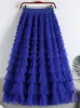 TIGENA 92cm Tiered Maxi Tulle Skirt Women Spring Summer Elegant Layers High Waist Pleated Tutu Mesh Long Female 240112