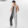 Męskie dżinsy 2023 Mężczyźni Jumpsuits Drukuj patchwork rękawowy streetwear Summer Superends Rompers Fashion Męskie paski kombinezon S-5xll240111