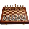 Conjunto de xadrez de metal para adultos crianças tabuleiro de xadrez de luxo com peças de xadrez conjunto de madeira de viagem com peças de metal tabuleiro de xadrez dobrável 240111
