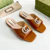 Designer Slides Womens Double Slide Sandal Black Leather Slipper House Mule Flat Pool Sliders Summer Beach Flip Flops Casual Fashion