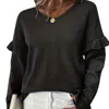 Modny luźny sweter z bólem w dekolcie damskiej z dzwonkiem w szyku w dekolcie z świeżym i słodkim stylem wykonanym z miękkiego i wygodnego materiału dostępnego w czarnej moreli Blue AST380883