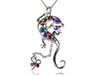 Pendentif Colliers Rose Silvery Tone Multicolore Cristal Strass Lézard Papillon Collier Pour Femmes Cadeaux