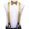 Hi-Tie 100% Silk Adult Men's Suspender Set Leather 6 Clips Braces Vintage Fashion Gold Floral Wedding Suspenders and Bowtie Set 240111