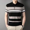 Poloshirts voor heren Korea Man Golfshirts Zomer Gestreepte print Knop Kleding Zakelijke stijl Mannelijke streetwear T-shirt met korte mouwen 240111