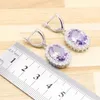 Necklace Earrings Set Sterling Silver Colorcolor Women Bracelet Purple White Cubic Zirconia Wedding Jewelry Gift Box