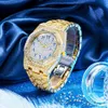 Missfox Brand Hip Hop High End Full Diamond Waterproof Calendar Men's Watch