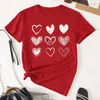 Sweet Heart Print Summer Women T-shirt Söt kort ärm Crew Neck Top Women's Clothing Kvinnor Toppar Tees
