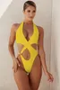 Traje de baño de talla grande Bikini Traje de baño europeo y americano Sexy Color sólido Hueco de una pieza para mujer Entrega de caída Ot9Zg