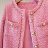 Прибытие осень-зима сладкий роскошный твидовый дизайн с цепочкой куртка женские шерстяные пальто элегантная тонкая повседневная верхняя одежда Casacos Top 240112