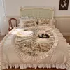 Vintage nórdico pastoral artístico 100% algodão babados 4 pçs conjunto de cama padrão planta colcha capa saia linho travesseiro shams 240112
