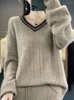 Women's Sweaters V-Neck Pullovers Long Sleeve Top Knit Wear Luxury Wool Warm Jumper Jacquard Weave Soft CoatAutumn Winter Fashion Sweater