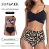 Kostymer 2023 Ny hög midja bikini set Push up baddräkt kvinnor sexig solid badkläder kvinnlig leopard strand baddräkt ruched strandkläder