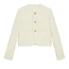 Chaqueta de tweed corta para mujer de moda coreana promocional abrigo de lana con botón dorado de un solo pecho Otoño/Invierno 240112