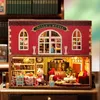 Diy mini coelho cidade casa de boneca de madeira casas em miniatura kits de construção com móveis casa de bonecas brinquedos para meninas presentes de aniversário 240111