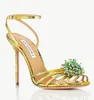 2024S / S Luxury Aquazzuras Donna Stardust Sandali Scarpe Gioiello Decorazione floreale Tacchi alti Abito fluttuante Lady Gladiatore Sandali EU35-41, Con scatola