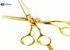 Tesoura de cabelo profissional 6 55 polegadas alemanha 440c conjunto de corte dourado corte barbeiro maquiagem desbaste tesouras hairdressing1672678