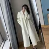 Veste mi-longue en laine mélangée pour femme, élégante, coréenne, longue et épaisse, à bandes, super dentelle, cardigan blanc, manteau en laine, 240112