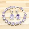 Necklace Earrings Set Sterling Silver Colorcolor Women Bracelet Purple White Cubic Zirconia Wedding Jewelry Gift Box