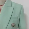 HIGH STREET 2024 Classic Baroque Designer Jacket Women's Metal Lion Buttons Double Breasted Textured Blazer Mint Green 240112