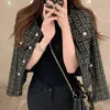 KUSAHIKI Koreanische Plaid Tweed Kurzen Mantel Frauen Vintage Langarm Oneck Outwear Tops Herbst Mode Elegante Jacke 240112