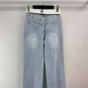 Fashion Jeans Women Designer Pants Womens Monogrammed Straight-leg Jeans Flip-up Collar Loose Fit Washed Wide-leg Pants