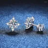 Studörhängen S925 Pure Silver Ear Studs Female Mosang Diamond Four Claw Octagon Star D Color 1 Carat