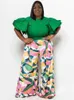 Wmstar Plus Size Two Piece Set Women 2023 Solid Shirts Tops and Print Pants Pockets Wide Leg Fashion Matching Suit Drop 240111