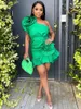 Robes décontractées africaine une épaule Bloom femmes Mini à la fête 3D fleur gaine courte Maxi vert Aso Ebi élégant robe féminine