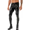 Calças justas de couro preto para homens, calças skinny de duas vias com zíper, calças masculinas para motociclismo 240111