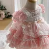 女の子のドレスガールズサマーピンクの短袖パフスリーフパフィープリンセススカートコットンヤーンショートかわいいドレス