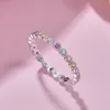 Küme Yüzükleri 925 STERLING Silver Ring Band Gökkuşağı Renkli Pembe Elmas CZ Kübik Zirkonya Takı Kadınlar