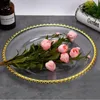 Plates 1Piece Clear Charger Plate With Gold Beads Rim Acrylic Plastic Decorative Service Dinner Serving Wedding Xmas Party Decor