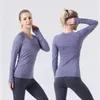 LU-77 Haut de sport de yoga pour femmes T-shirt de course à manches longues à haute élasticité Col rond Gym Jogging Vêtements de sport Coupe sèche T-shirt de yoga pour femmes