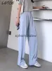 Pantaloni da donna Capris a vita alta vestito casual per le donne pantaloni larghi fino al pavimento gamba larga 2023 estate sottile Y2K coreano dritto blu bianco pantalone