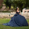 Glänsande marinblå quinceanera klänningsboll klänningar 2024 pärlor paljetter båge lyxiga söta 16 klänningar vestido de 15 skräddarsydd