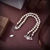 Saturn Designer Women Pearl Naszyjnik Viviane Choker Łańcuch wisiorek Crystal 18 -KLET GOTT STATED MOSSOWANY MIESZKA NECLACE WESTWOOD Akcesoria 7578