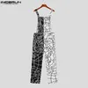 Męskie dżinsy 2023 Mężczyźni Jumpsuits Drukuj patchwork rękawowy streetwear Summer Superends Rompers Fashion Męskie paski kombinezon S-5xll240111